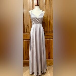 NWT Lulus - Silver Satin Full-Length Formal Gown - S